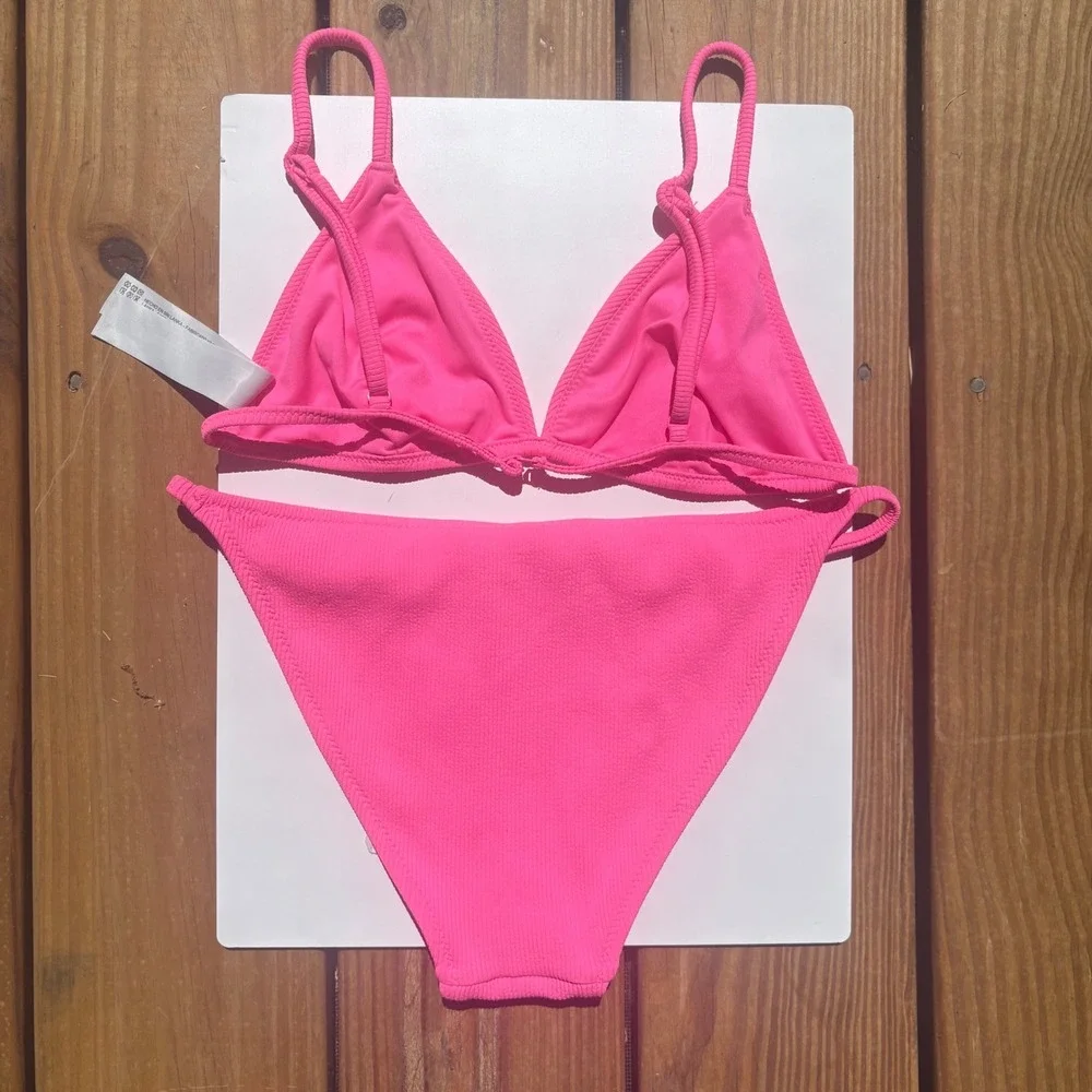 Oysho Pink Textured Triangle Bikini Set Classic Brief Small